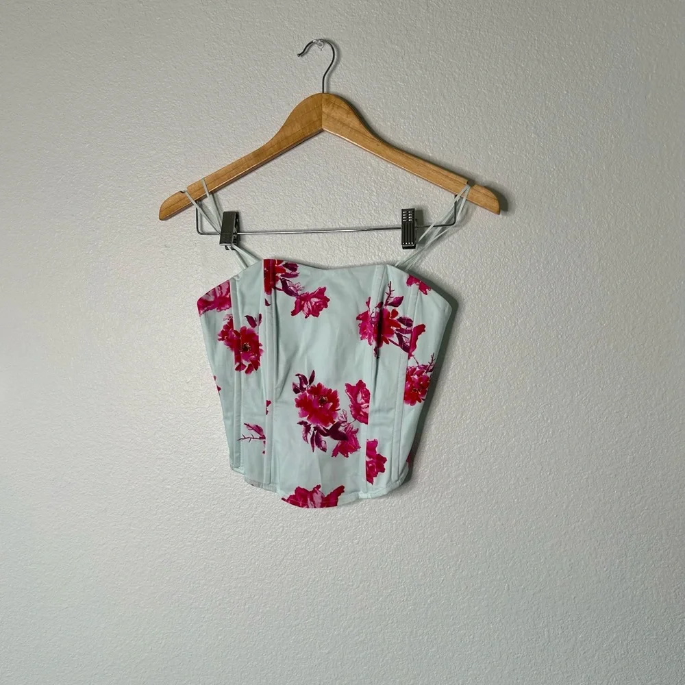 Favorite Daughter The Lanai Floral Strapless Bustier Top In Summer Peony_5
